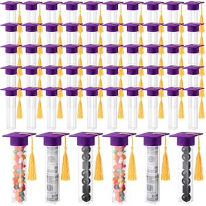Didaey 2026 Graduation Gumball Tubes Graduation Party Favors Including 50 Pcs Candy Container and 50 Pcs Mini Caps with Gold Tassels Set for Grad Party Guests Supplies(Purple)
