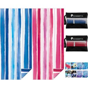 2 Pack Microfiber Beach Towel, 72"x32" Oversized Quick Dry Sand Free Towels for Travel Pool Camping Sports Beach Adults Vacation Essentials (Blue and Pink Stripes)