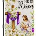 2 x He Is Risen Easter Garden Flag 12x18 Inch Double Sided Outside flag, Jesus, Lamb, Cross, Bouquet of Lilies Yard Outdoor Easter Holiday Decoration