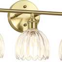 Vintage Bathroom Light Fixtures,3-Light Hardwired Vanity Lights Over Mirror,Gold Wall Sconces with Clear Tulip Glass Shade for Bathroom Living Room,E26 Socket(Bulbs Not Included)