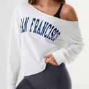 Remidoo Womens Off The Shoulder Tops Letter Graphic Oversized Tshirts Long Sleeve Shirt White Medium (White, M)