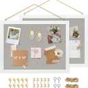 2-Pack Double-Sided Cork Board with Linen, 16" x 12" Hanging Wood Framed Bulletin Board, Picture Display Vision Board Kit Corkboards for Wall School Office Decor, 20 Pushpins (Vintage White)