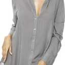 TOUSYEA Sleep Shirts for Women Button Down Shirts Long Sleeve Sleepwear Swimsuit Cover Ups Soft Pajama Tops (XL)