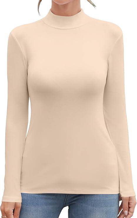 MANGDIUP Women's Mock Turtleneck Long Sleeve Sleeveless Tops Basic Slim T-Shirts L