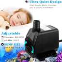 PULACO Large Flow: 800GPH3000L/HSubmersible Pump with 6.5 ft Tubing, 45Watt Durable Fountain Water Pump With 4 Nozzles For Above 80 gallons Fish Tank or Pond