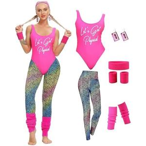 MIAIULIA Womens 80s Workout Costume Outfit 80s Accessories Set Leotard Neon Legging Headband Wristbands Set, S