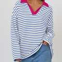 ZESICA Womens Striped Long Sleeve Tops Oversized Sweatshirt V Neck Loose Fit Tunic Tops Spring Casual Blouses (Blue, M)