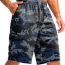 G Gradual Men's Athletic Shorts with Pockets 11" Long Basketball Shorts Lightweight Quick Dry Gym Workout Shorts for Men (Blue Camo), 4XL