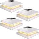 Post Cap Lights Outdoor 4pack, Waterproof Fence Post Solar Lights for 4x4 5x5 6x6 Wood/Vinyl Posts, White Solar Deck Post Lights with 2 Color Modes Decorate Garden Patio Porch Backyard