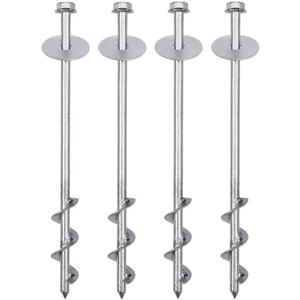Galvanized Steel Ground Anchor Stakes, 12 Inch Length, 3/8 Inch Rod, 2 Inch Washer Head, 4 Inch Spiral Flights 4 Spiral Units per Pack/Order
