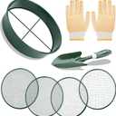 Soil Sieve Sifter Set with Shovel Gloves, Garden Sieve Set with 4 Interchangeable Mesh 3,6,9,12mm, Dirt Sifter for Sand, Rock, Compost, Soil Scoops Garden Tool (Green Sieve Set)