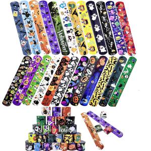 Halloween Slap Bracelets for Kids Halloween Slap Bracelets Bulk Snap Bracelet Party Supplies Favors Classroom Prizes Exchanging Gifts (48)