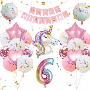 Unicorn Birthday Party Decorations for Girls,6th Birthday Party Balloon Set with Happy Birthday Banner,Foil Balloons Large Unicorn Balloons and Heart and Star Baby Shower Party Supplie (Number 6)