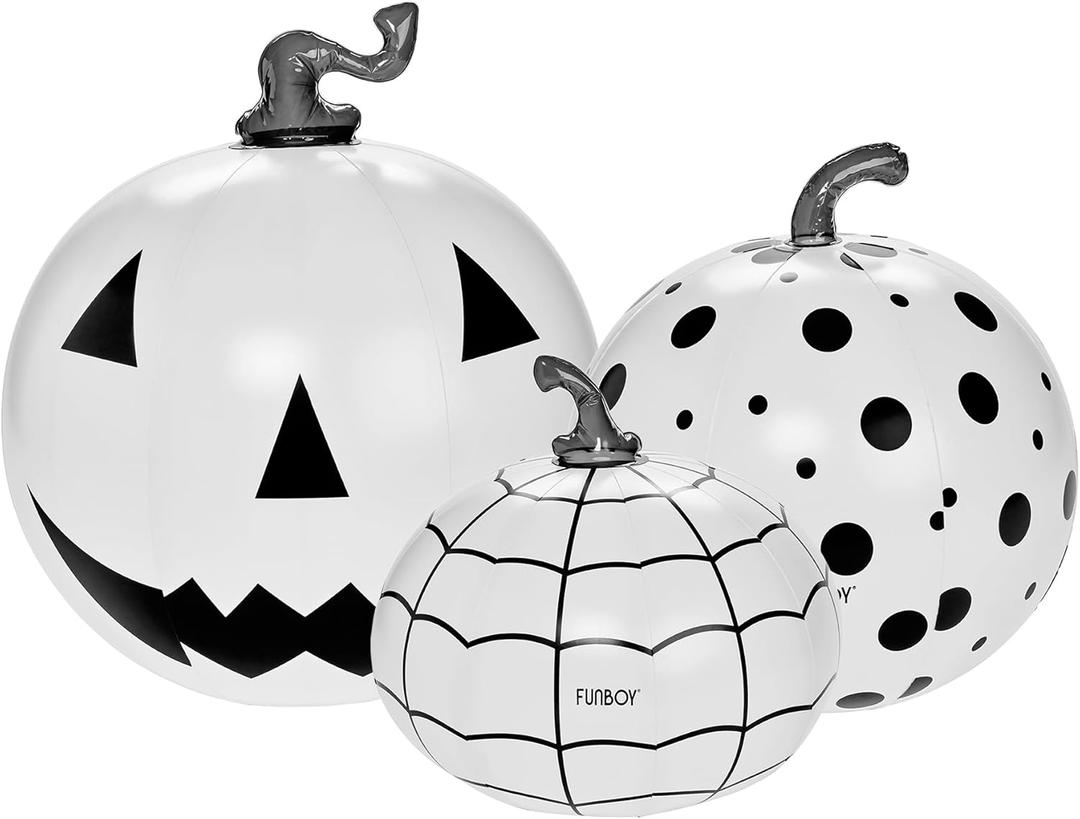 FUNBOY Giant Inflatable Light-Up Halloween Pumpkins 3 Pack, 31'', 23'' and 20'', Black & White Scary Halloween Decorations, Indoor/Outdoor
