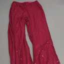 YHYJMY Hot Pink Loose Elastic High Waist Wide Leg Flare Pants Womens Casual Sparkle Sequin Glitter Bling Shiny (A030-Rose/Red-S)
