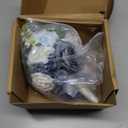 SilkRoselw 9 Inch Dusty Blue White Wedding Bouquets for Bride Bridesmaid, Artificial Fake Roses Flowers Navy Blue White Bridal Bouquet Fall Boho Vintage Rustic Wedding Decoration Prom Toss Bouquet