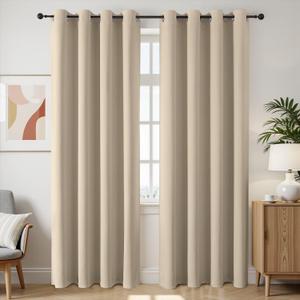 Joydeco Blackout Curtains 84 Inch Length 2 Panels Set, Thermal Insulated Long Curtains& Drapes 2 Burg, Room Darkening Grommet Drapes for Bedroom Living Room Window (Light Beige, W52 x L84 Inch)