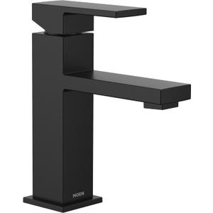 Moen Revyl Matte Black One-Handle Single Hole Modern Bathroom Sink Faucet with Optional Deckplate and Spring Loaded Drain Assembly, 84771BL