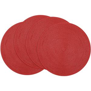 SHACOS Round Placemats Set of 4 Non Slip Washable Place Mats 15 inch Cotton Polyester Braided Placemat for Christmas Home Wedding Party Dining Table Decor (Red, 4)