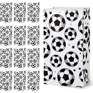 Blulu 30 Pack Paper Soccer Party Favor Bag Candy Goodie Treat Bags Soccer Print Gift for Football Themed Party Favors (White)