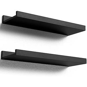 Boswillon Floating Shelves Wall Mounted Set of 2, Modern Black Wall Shelves for Storage with Lip, Display Picture Ledge Shelf for Wall Decor Bedroom Living Room Bathroom Kitchen 17inch