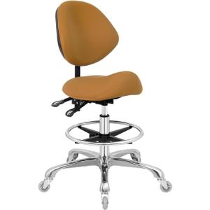 Saddle Stool Chair with Wheels,Ergonomic Swivel Rolling Height Adjustable for Salon Beauty Clinic Dentist Tattoo Home Office, With Backrest