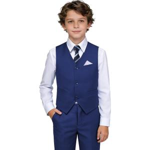 LOPEN STU Boys Suit Size 8 Dress Vest Pants Set Navy Blue Suits for Boys Wedding Easter Halloween Outfit Formal Dress Clothes