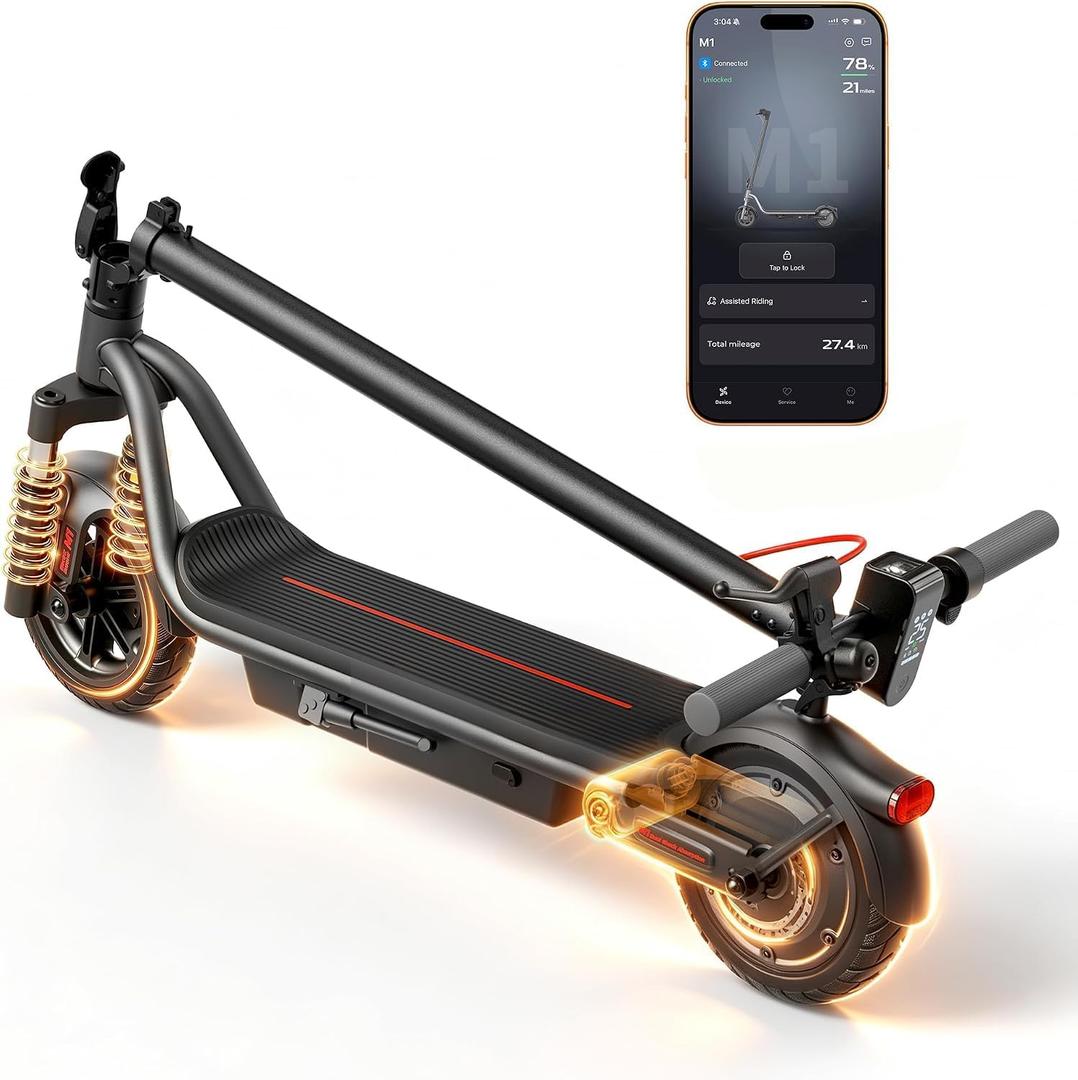 Electric Scooter | 28/19Miles Range | Up to 20MPH | 550W/500W Motor
Dual Suspension (M1 Only) | Dual Brake | 8.5''/8'' Solid Tires | APP | All-Terrain E Scooter for Adults Teens (UL2272)