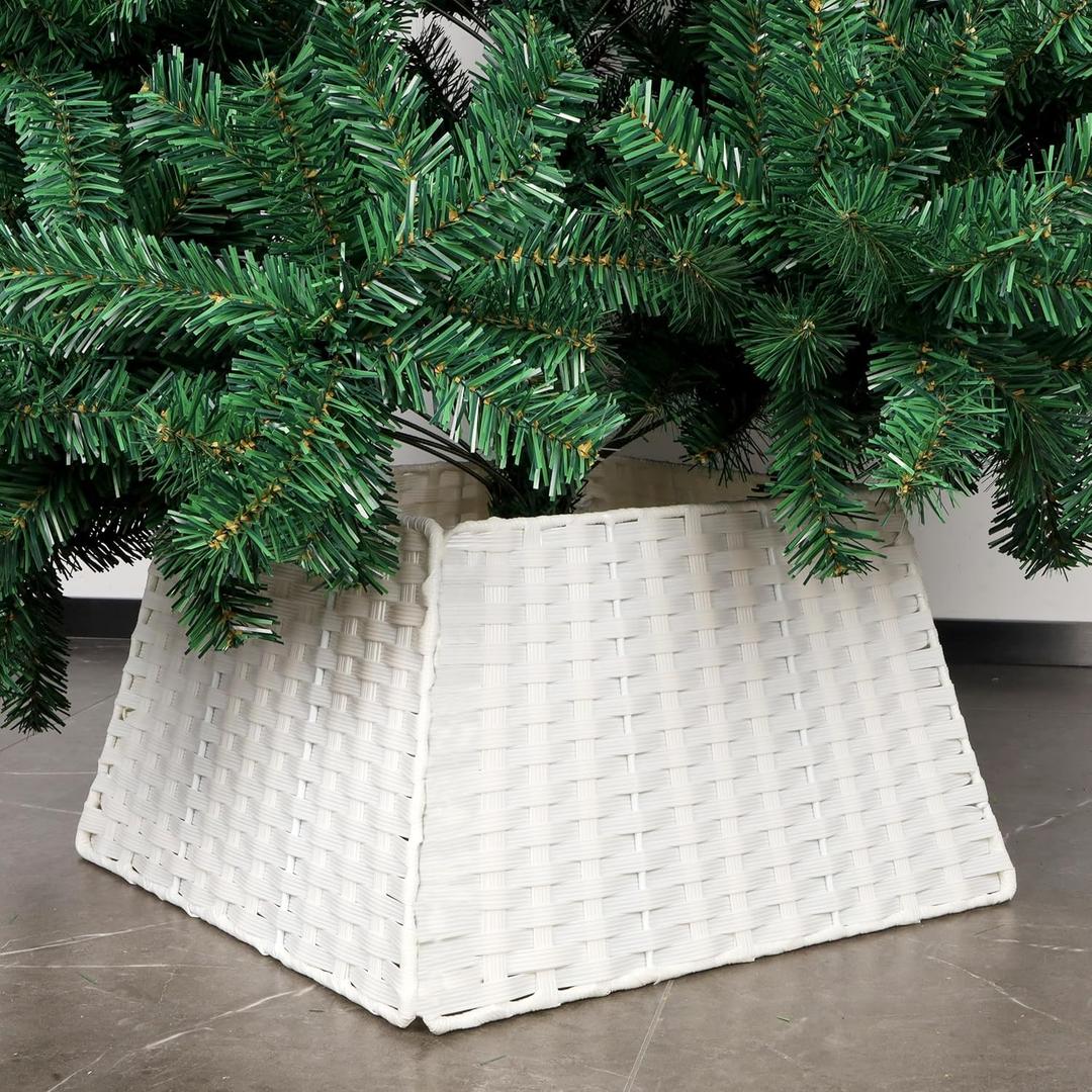 Blissun Christmas Tree Collar, Plastic Rattan Xmas Tree Ring, Farmhouse Christmas Tree Collar, Christmas Tree Skirt for Artificial Christmas Trees Decoration, White