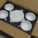 LE TAUCI Cappuccino Cups with Saucers 8 oz, Set of 4 Large Ceramic Coffee Cup Set for Latte, Au Lait, Flat White, Mocha, Tea Cup Set, Dishwasher Safe, Embossed Coffee Cups, White