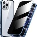 Magnetic Privacy Case for iPhone 16 Pro, Anti peep Magnetic Adsorption Double Side Tempered Glass Full Body Case Privacy Screen Protector Metal Titanium Frame Clear Back Phone Case Cover Blue