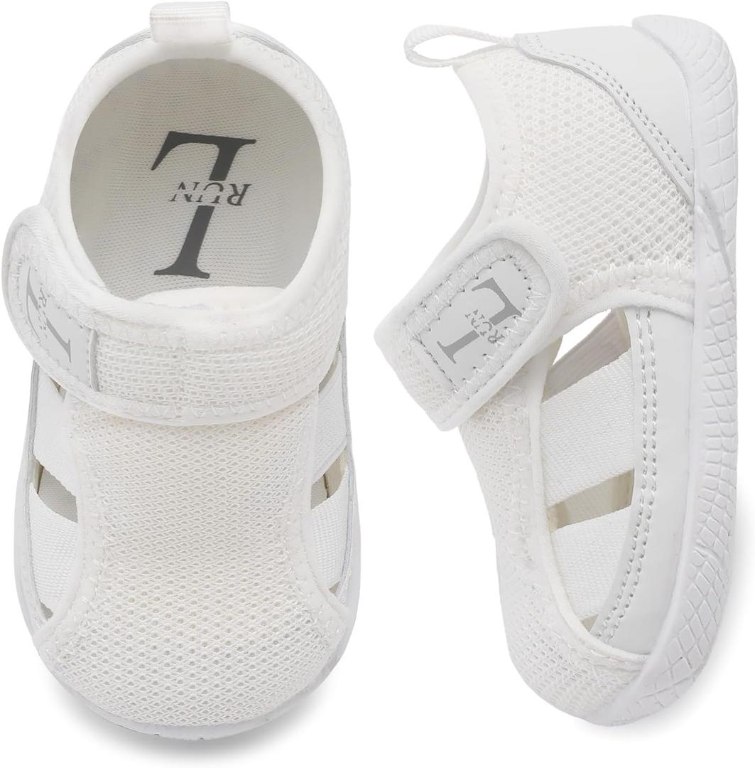 L-RUN Toddler Shoes Barefoot Kids Sneakers Wide Minimalist Boys Girls Summer Footwear for Indoor Outdoor Walking Running (White)