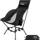Wildhiker Compact High Back Camping Chair - Foldable with Dual Sitting Modes, Pillow, Arm Pads and Side Pockets - Lightweight Portable Chair for Motorcycle, RV, Festival, Travel - Black