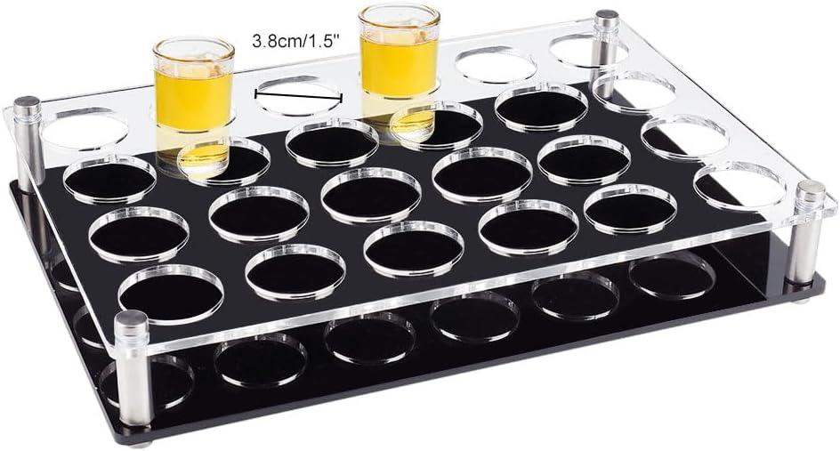 NBEADS 24 Shot Glass Tray Holder, Bar Acrylic Shot Glasses Holders Wine Glass Cup Serving Tray Cups Organizer Shot Glass Display Bar Accessories for Party, Bar, Club, Hole: 1.5"