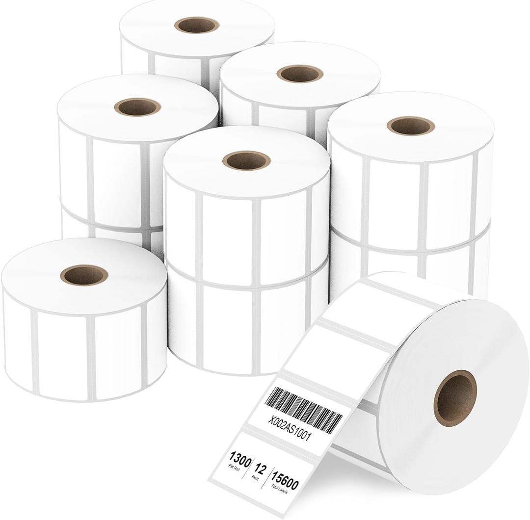 Anylabel 2" x 1" Direct Thermal Label, Paper for Barcodes Postage Address Perforated & Compatible with Rollo, Zebra, Munbyn, Nelko Printers(12 Rolls, 1300 Labels/Roll)