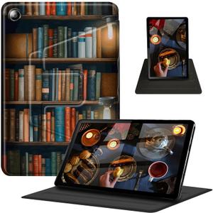 Case for Amazon Kindle Fire 7 Tablet (9th/7th/5th Generation, 2019/2017/2015 Release) 360 Degree Rotating Swivel Stand PU Leather Cover with Auto Wake Sleep, Bookshelf