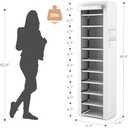 VTRIN Vertical Narrow Shoe Rack Organizer Tall Shoe Rack for Closet Entryway 10 Tier Non-Woven Cover Shoe Shelf Holds 20-22 Pairs Free Standing Shoe Storage Cabinet with Dustproof Cover, White