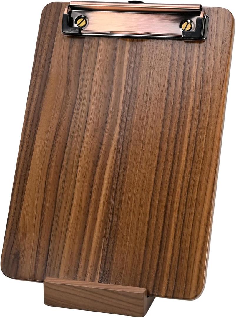 Walnut Wood Clipboard, Small Clip Board with Tabletop Stand, 0.88Lbs, 9*6.3 in, Smooth Edges, Idea for Menu and Small Memos Display for Coffee Shops, Bar, Office, Restaurant, Countertops, Self-Service