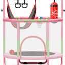 Yohood 55" Trampoline for Kids with Enclosure, 6-in-1 Toddler Trampoline Indoor Outdoor, Upgrade Full Anti-Rust Tube with Adjustable Gymnastics Bars for Boys Girls (Pink)