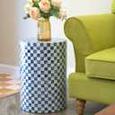 Chi An Home 19.3" Capiz Checkered Drum Side Table, Navy Blue End Table
Decorative Nautical Capiz Shell Mosaic Accent Table, Capiz Shell Decor, Unique Cylinder Side Table For Living Room, Bedroom