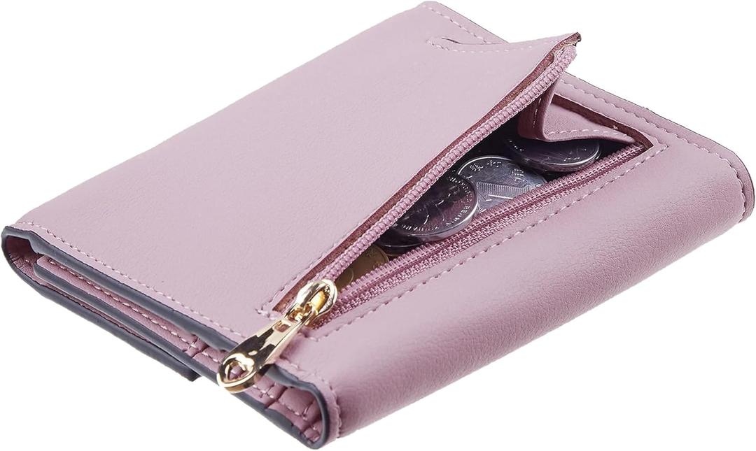 Travelambo RFID Blocking Wallet Women Small Womens Wallet Credit Card Holder Mini Compact Trifold Wallets for Women with Coin Pocket Zipper (Napa Purple)