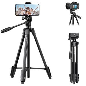 K&F CONCEPT 60'' Portable Travel Tripod, 1.34 lbs Ultra Lightweight with Remote and Cellphone Holder, 360° Panorama, Cold Shoe Interface, Portable for Travel - B174A1