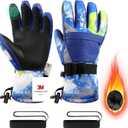 Ski Gloves,Snow Gloves,Waterproof Cold Weather Winter Gloves for Parent Boys Girls- Cycling, Driving, Running (L(Women size L-XL and Men size S-M), Blue)