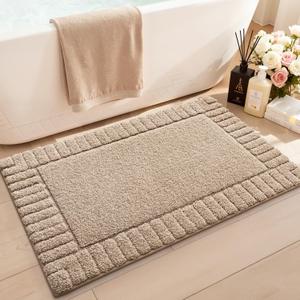 LUMI Bathroom Rugs Non Slip with Rubber Backing, Extra Soft Plush Microfiber Bath Rug Absorbent, Machine Washable Bath Mat Quick Dry for Tub, Shower, Hotel, Beige, 16"x24"