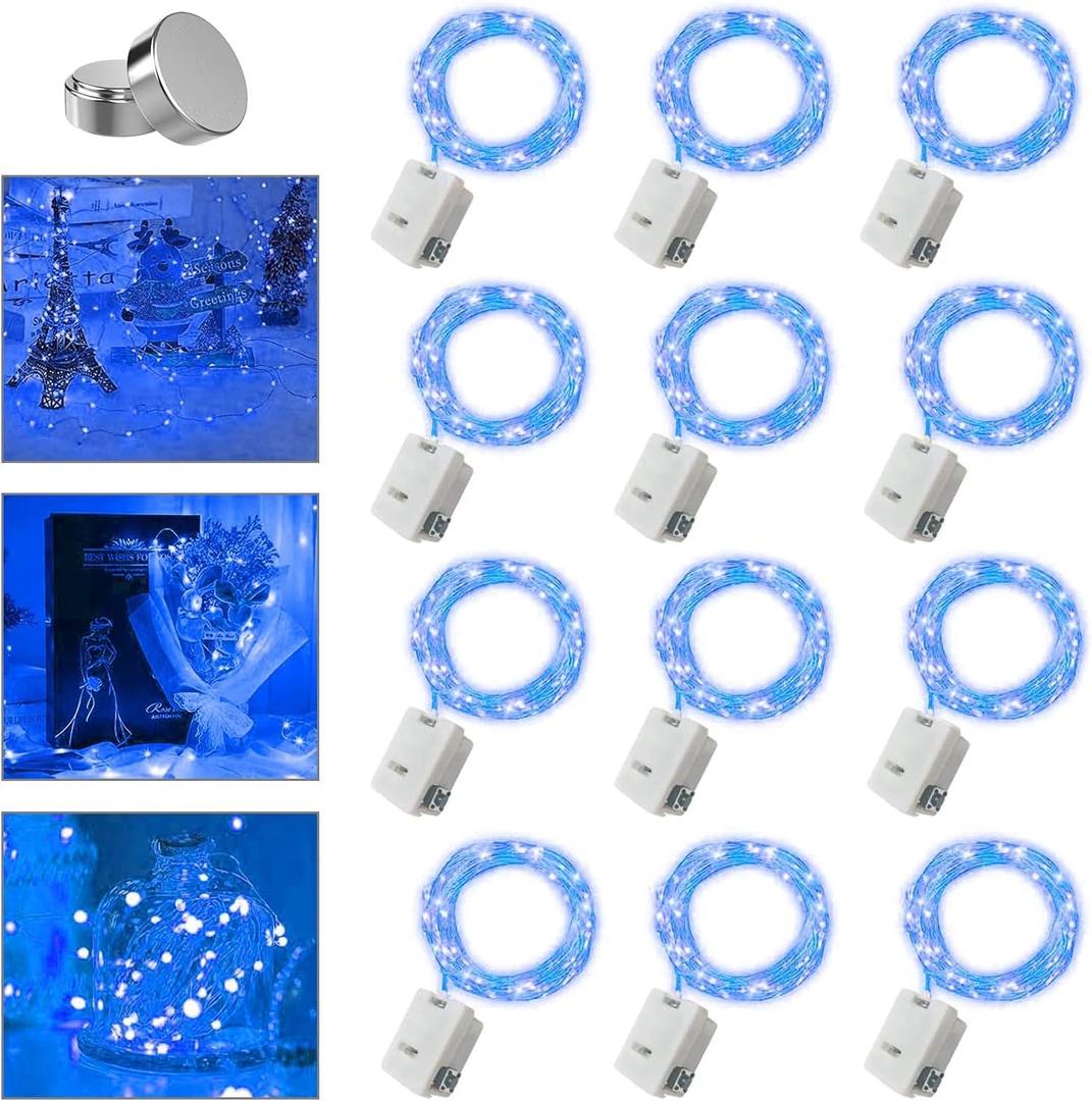 36 Pack Fairy Lights Battery Operated, 3 Speed Modes, Extra 40 Batteries for Replacement, 7Ft 20 LED Mini String Lights, Waterproof Copper Wire, Twinkle Firefly Lights for Christmas Decorations,Blue