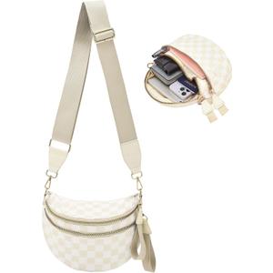 Checkered Crossbody Bum Bags for Women, Spacious Water-Resistant Nylon Shoulder Belt Bag Checkered Purse