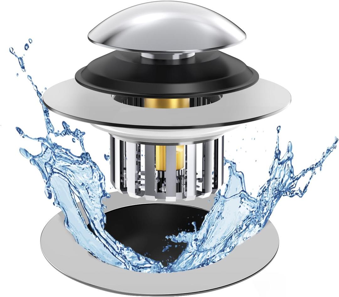 Universal Tub Stopper Bathtub Drain, Drain Hair Catcher and Cover, Pop Up Tub Stopper Bathtub Drain Plug Cover Replaces Bath Tub Lift and Turn, Tip-Toe and Trip Lever Bathtub Drains (Silver)
