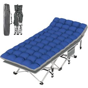 Suteck Camping Cot, Folding Camping Cot Bed for Adults Sleeping 1200D Double Layer Oxford Portable Folding Outdoor Cots for Camping W/Soft Pad Carry Bag for Home Office Nap Beach Travel, Stripe Blue (75"28"15")