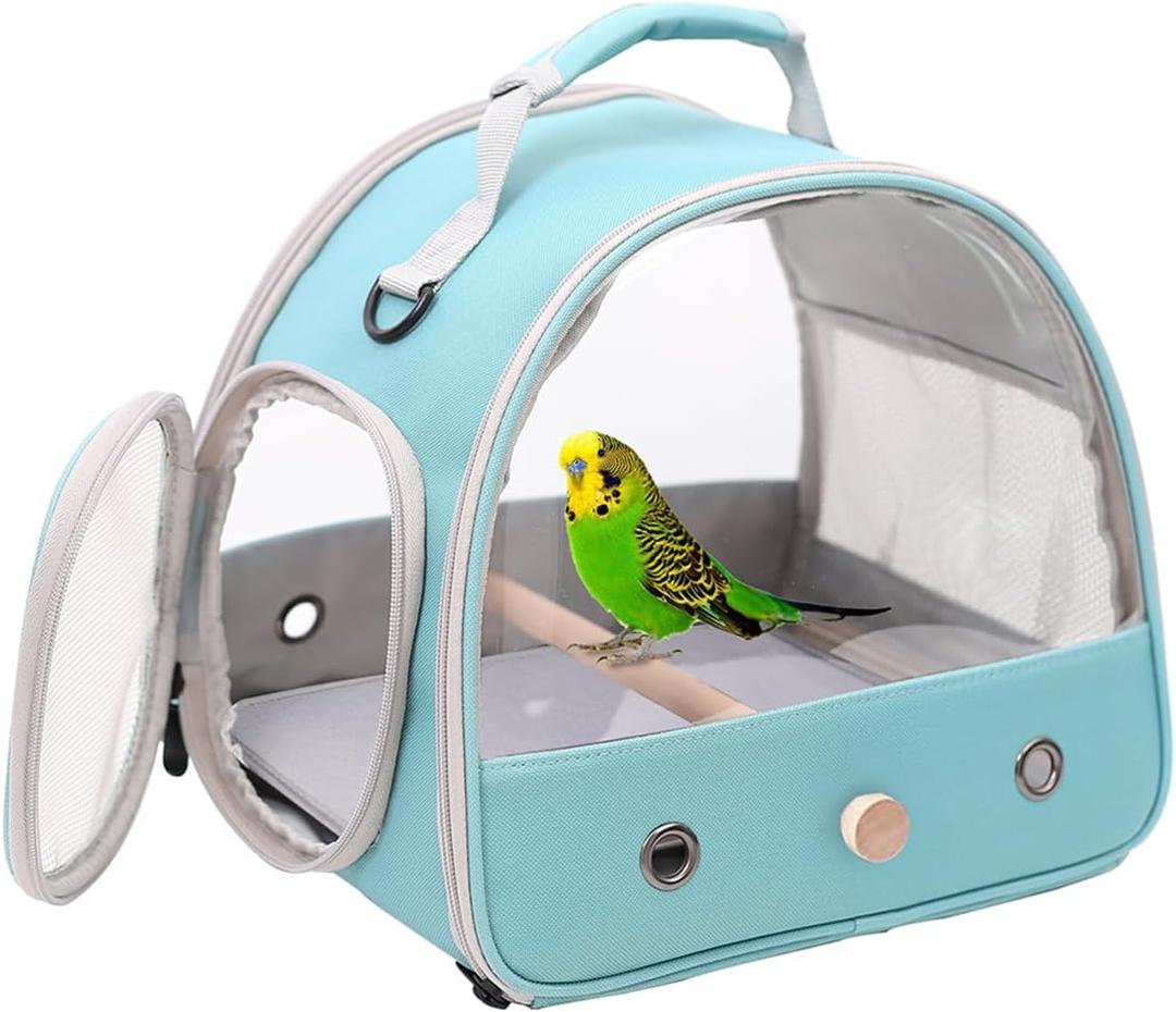 Small Bird Travel Cage Carrier, Portable Parrot Parakeet Carrier with Standing Perch and Comfy Mat, Budgies Carry Transport Bag for Vet Visit Shopping and Outdoor Adventure. (Green)