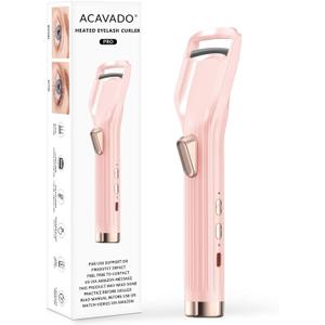 Heated Eyelash Curler Premium PRO - Fast Heat up in 8s - 24 Hours Long Lasting - Rechargeable Electric Eyelash Curler with Type-C, Innovative L Silicone, 2 Heat Modes, Anti-Burn Eyelid, Pink-CA (7.2"*1.7")